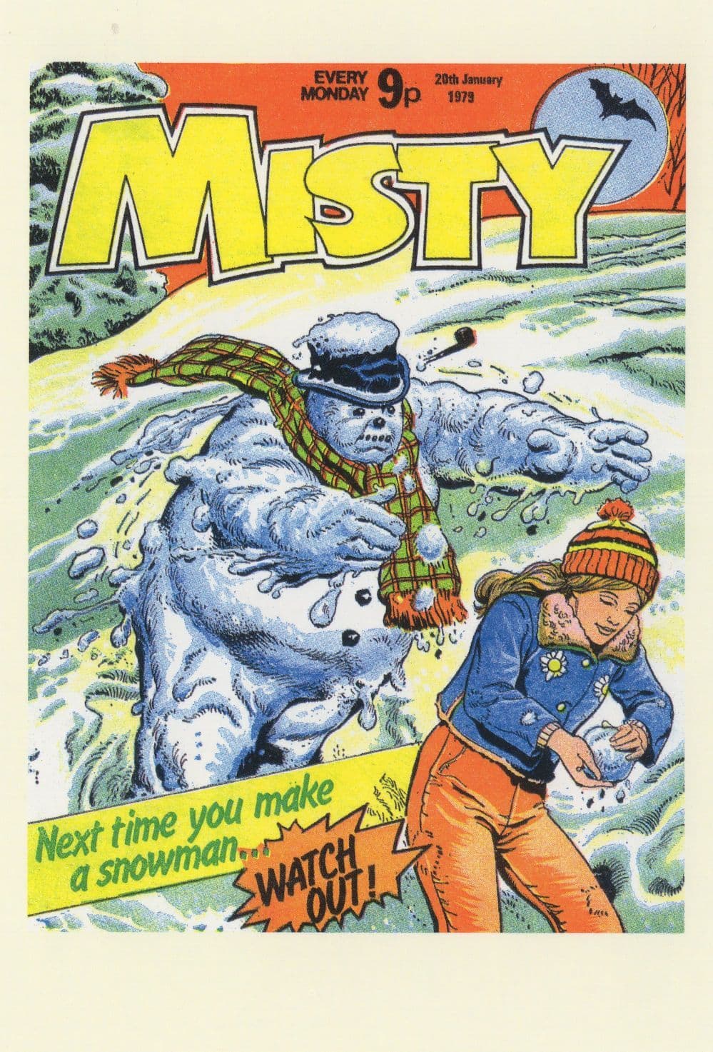 Snowman Comes Alive Horror Girls 1970s Misty Comic Book Postcard