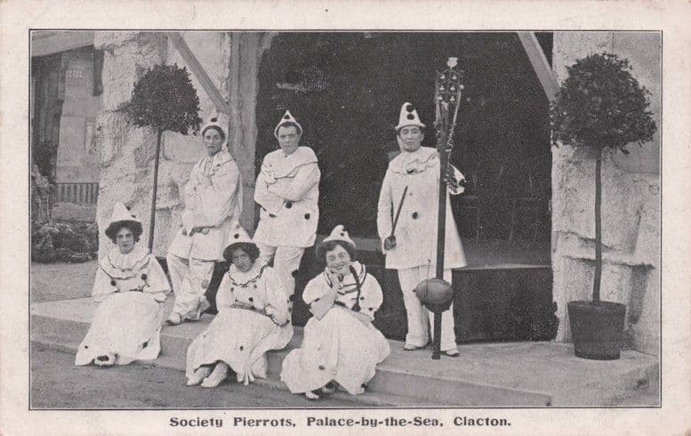 Society Lady Pierrots Palace By The Sea Clacton On Clowns Theatre Old Postcard