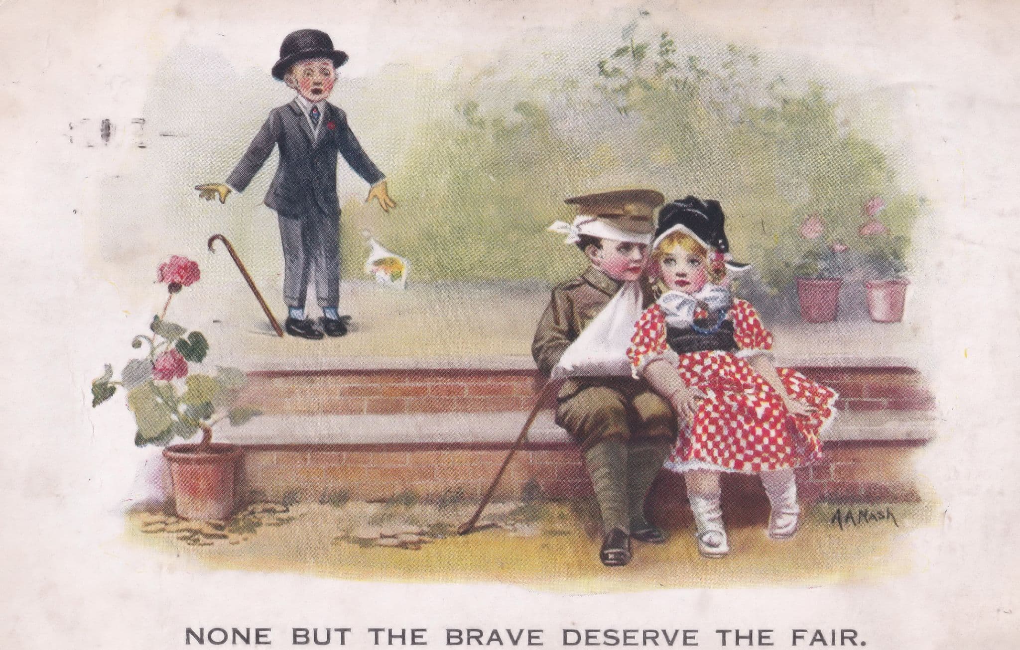 Soldier With Arm In Sling Nursed Injured Antique Military Postcard