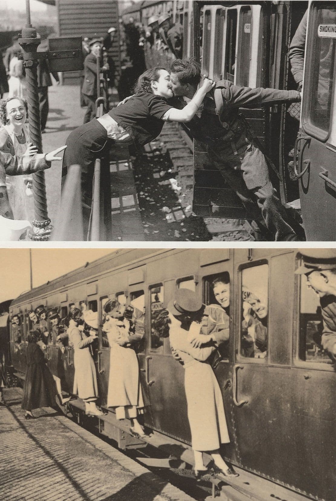 Soldiers Romantic Farewell Train Railway 2x Military Postcard s