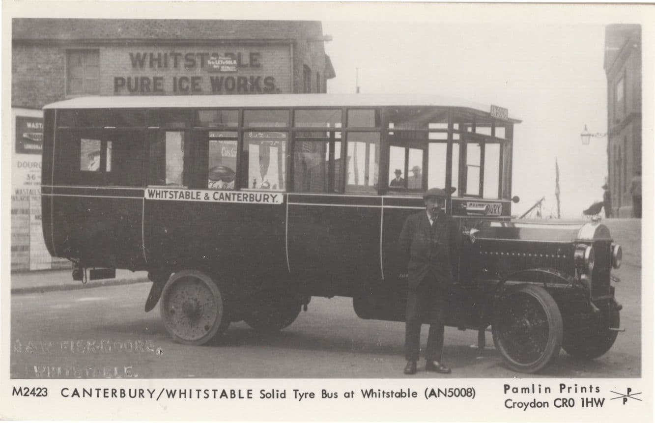 Solid Tyre Bus At Old Whitstable Ice Works Canterbury Tram Postcard