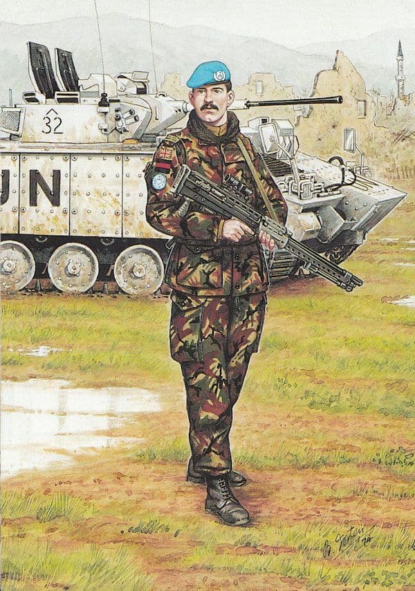 Solider in Bosnia 1994 Coldstream Guards Military Uniform Painting Postcard