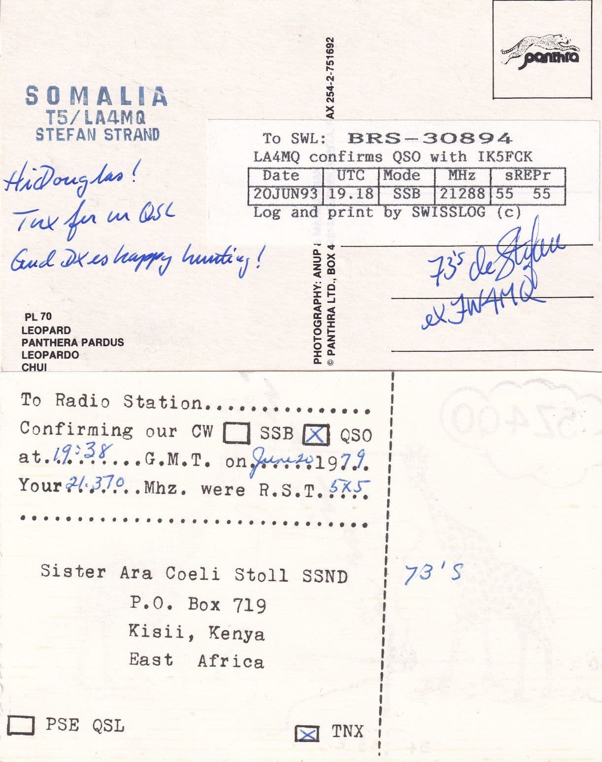 Somalia Guyana Kenya African Wildlife 4x QSL Radio Card s
