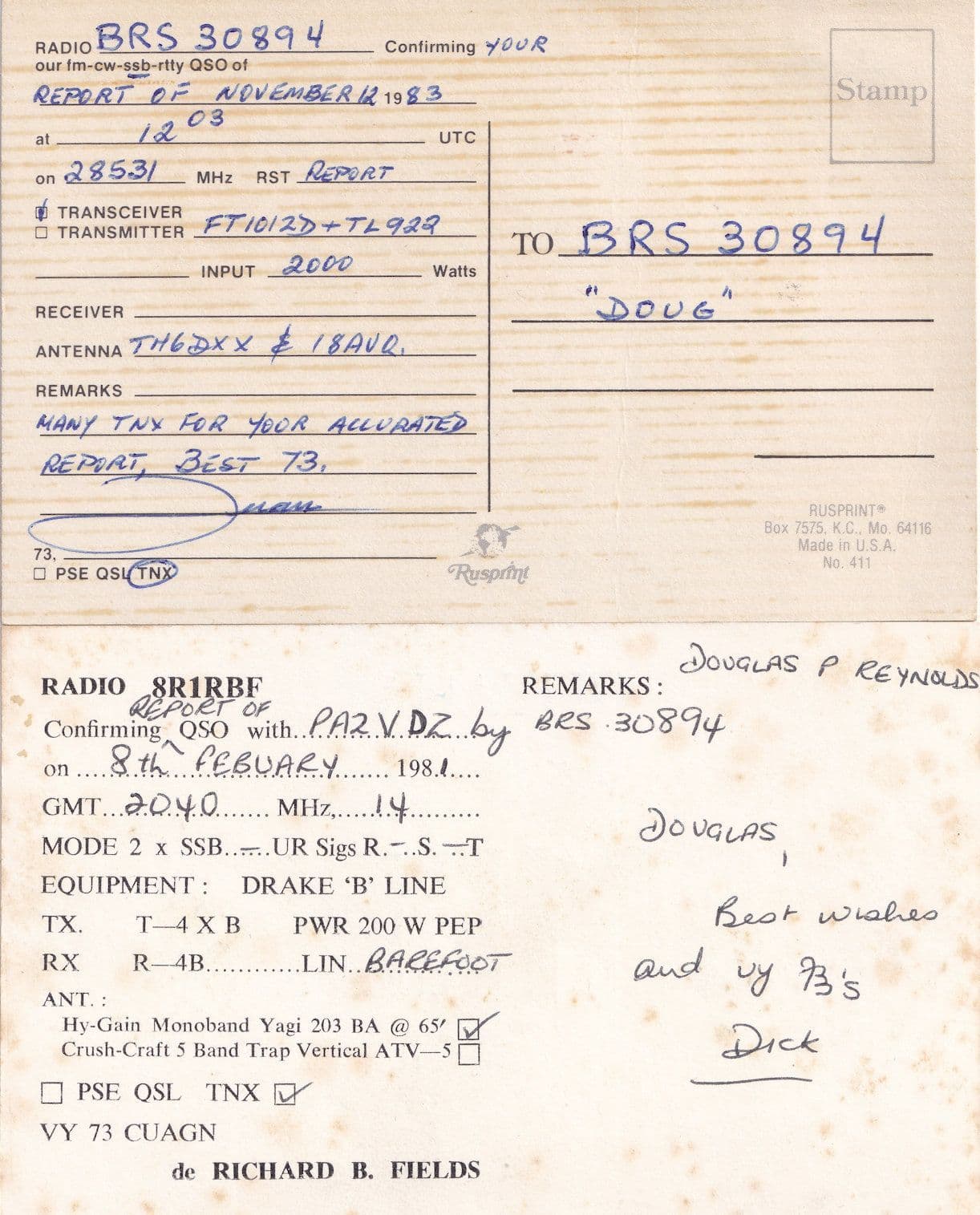 Somalia Guyana Kenya African Wildlife 4x QSL Radio Card s