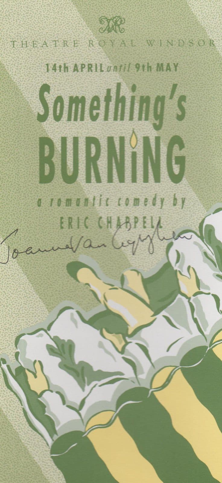 Somethings Burning Joanna van Gyseghem Duty Free TV Hand Signed Theatre Flyer