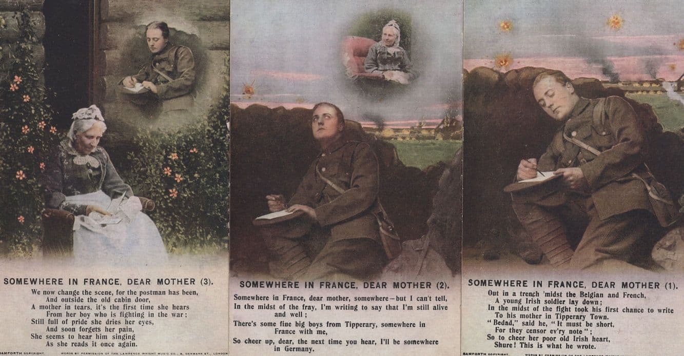 Somewhere In France Dear Mother Military 3x Songcard Postcard s