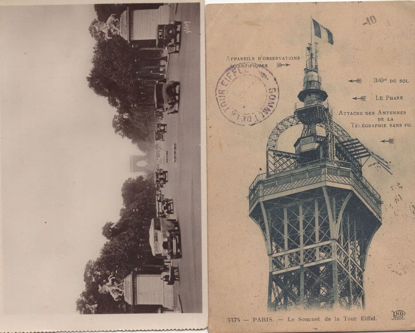 Sommet Summit Of Eiffel Tower Antique French 2x Postcard
