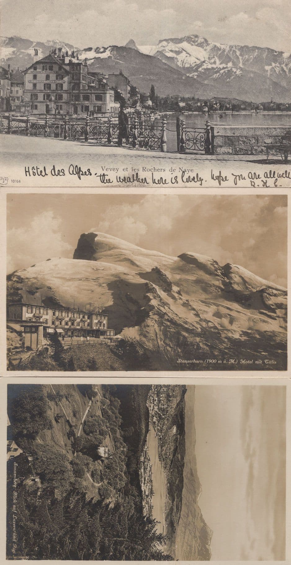 Sonnenberg Switzerland Hotel 3x Postcard s incl RPC WW1