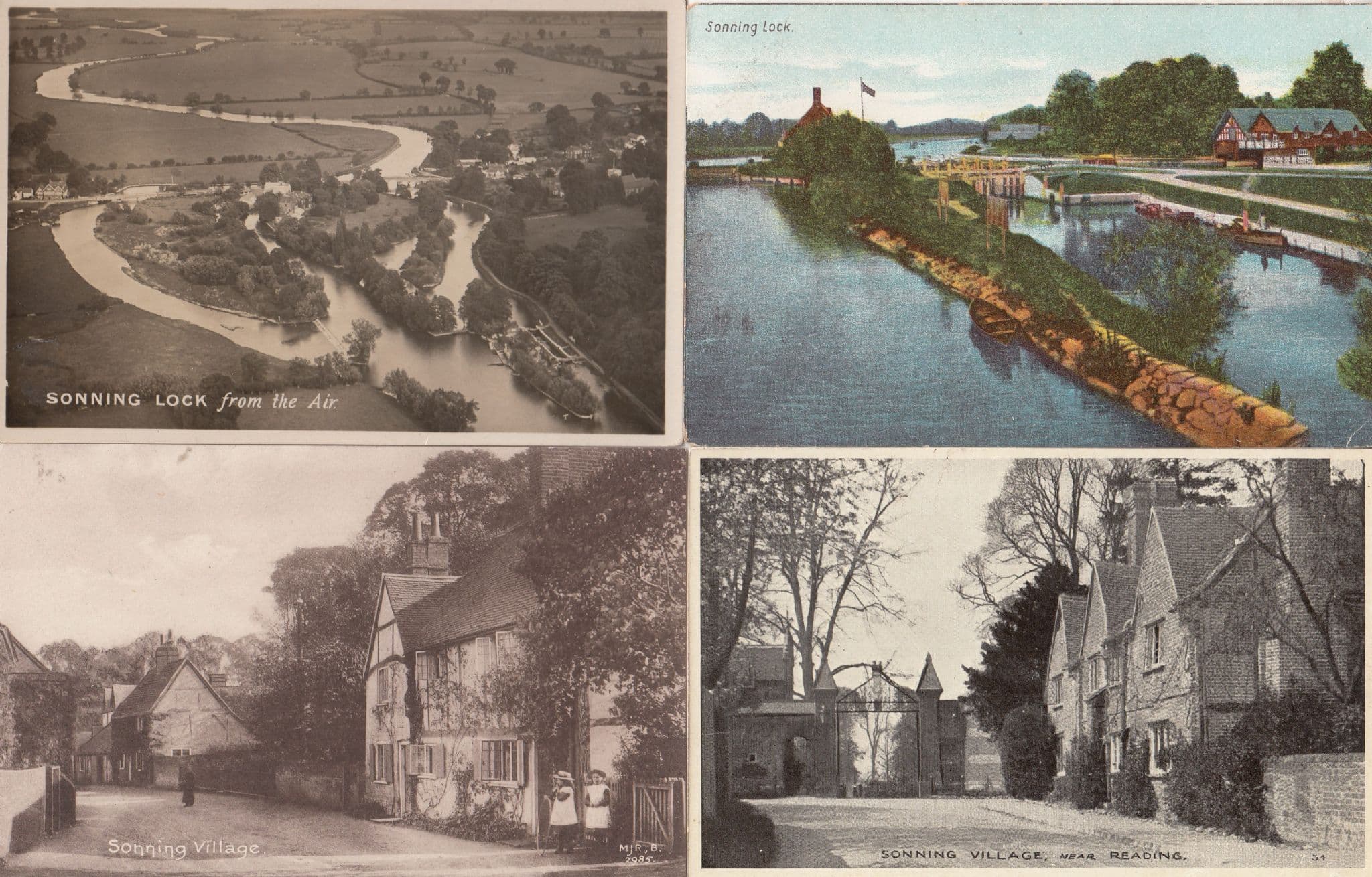 Sonning Lock Reading Village Aerial 4x Character Old Postcard s