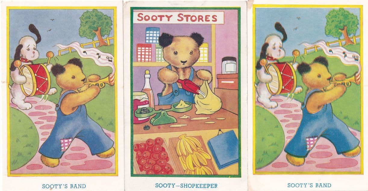 Sooty Shopkeeper Band 3x & Sweep Early Old Postcard s