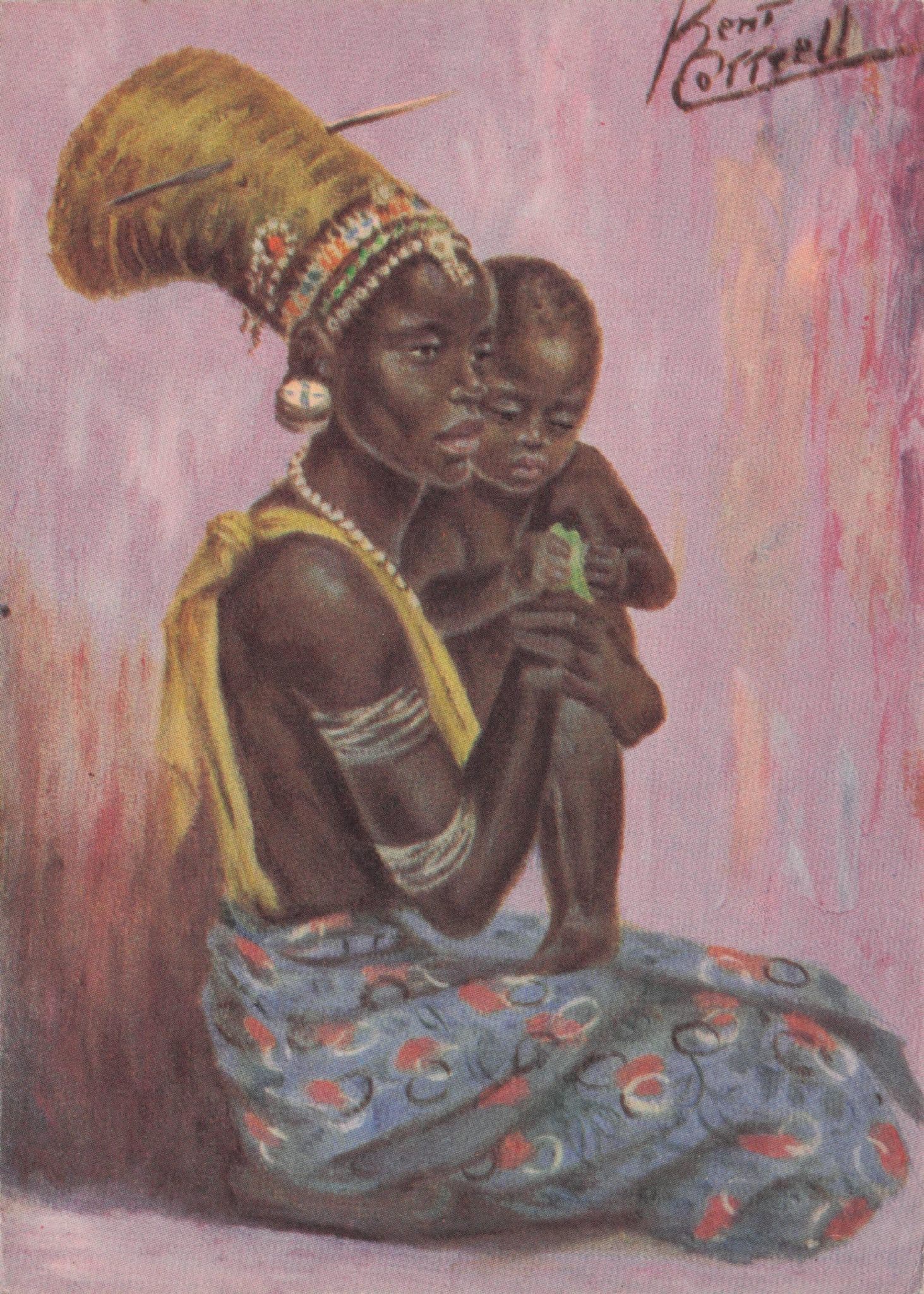 South African Lady Giant Hat Mother Old Ethnic Painting Postcard