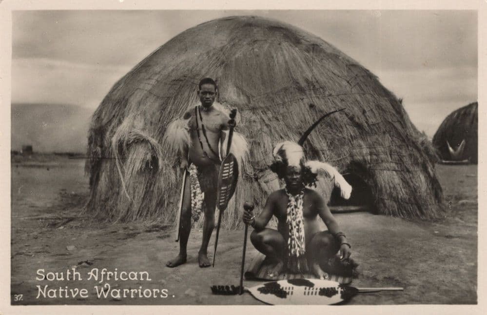 South African Native Warriors Headwear Costume Old Real Photo Postcard