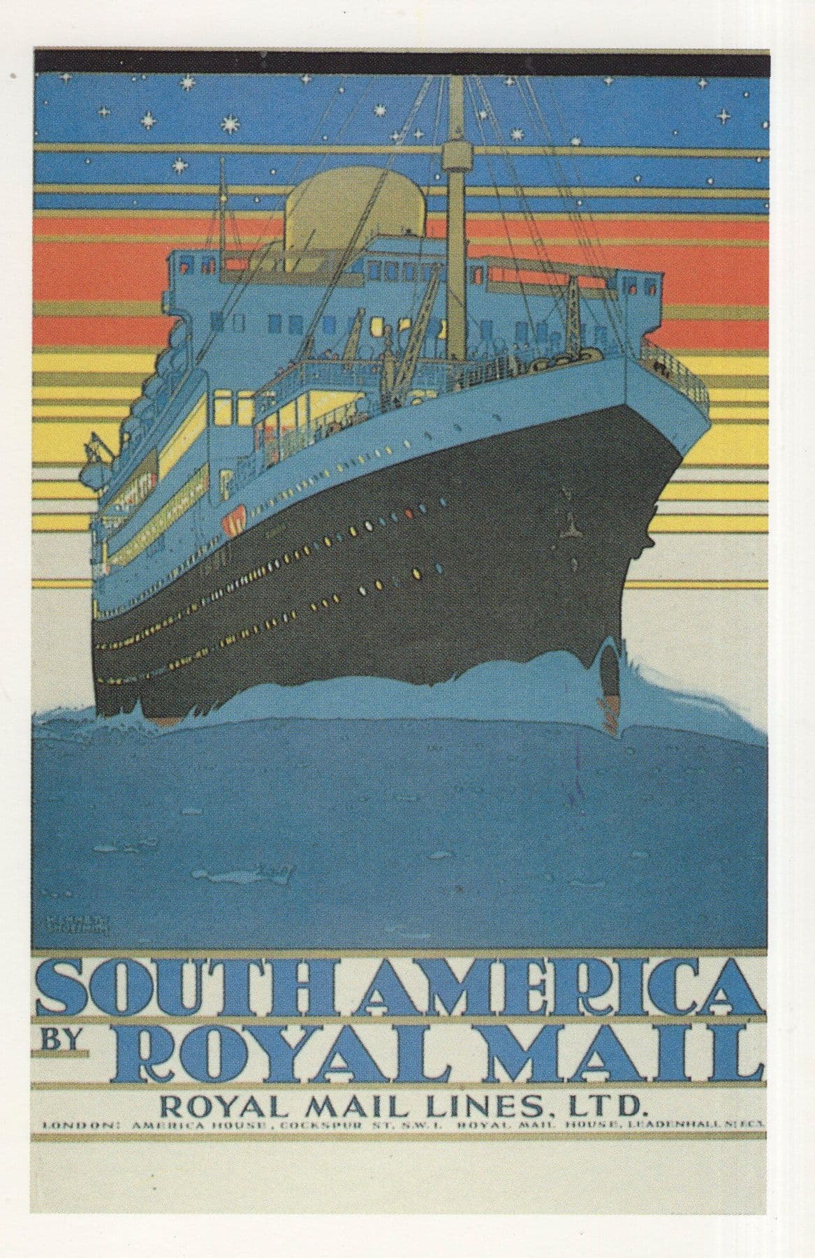 South America Old Royal Mail Air Lines Ship Ferry Poster Pocard