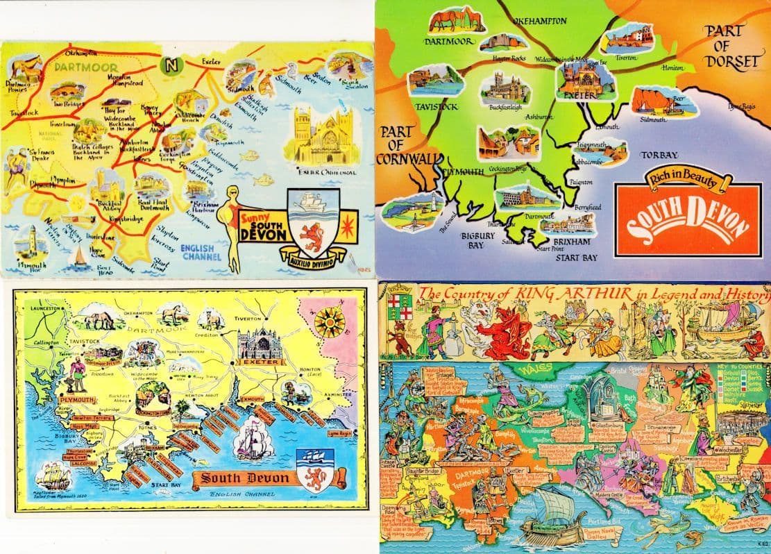 South Devon King Arthur 4x Map Postcard s