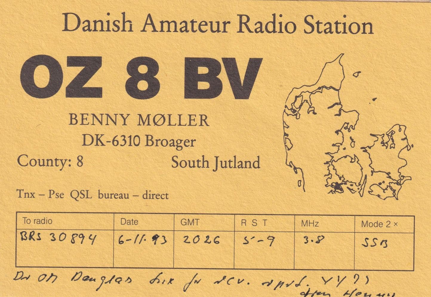 South Jutland Broager QSL Denmark Danish Radio Card