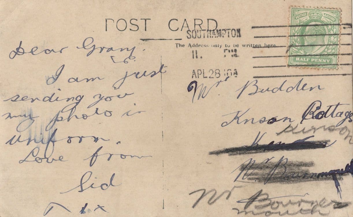Southampton Soldier Military Army Postcard & His 1904 Hand Signed Message