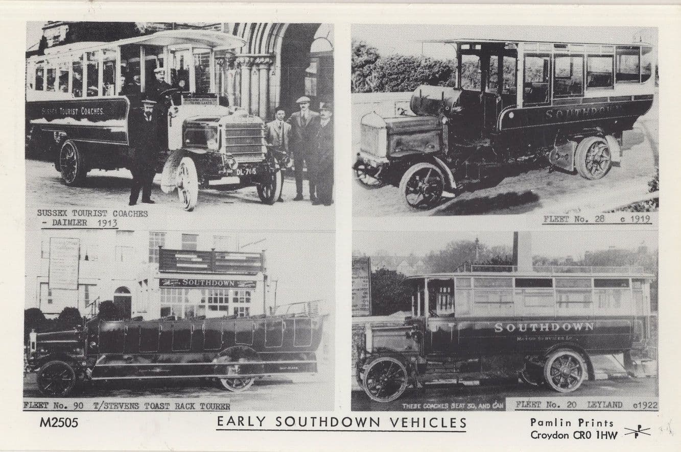 Southdown Bus Vehicles Tram 4 Views Transport Rare Postcard
