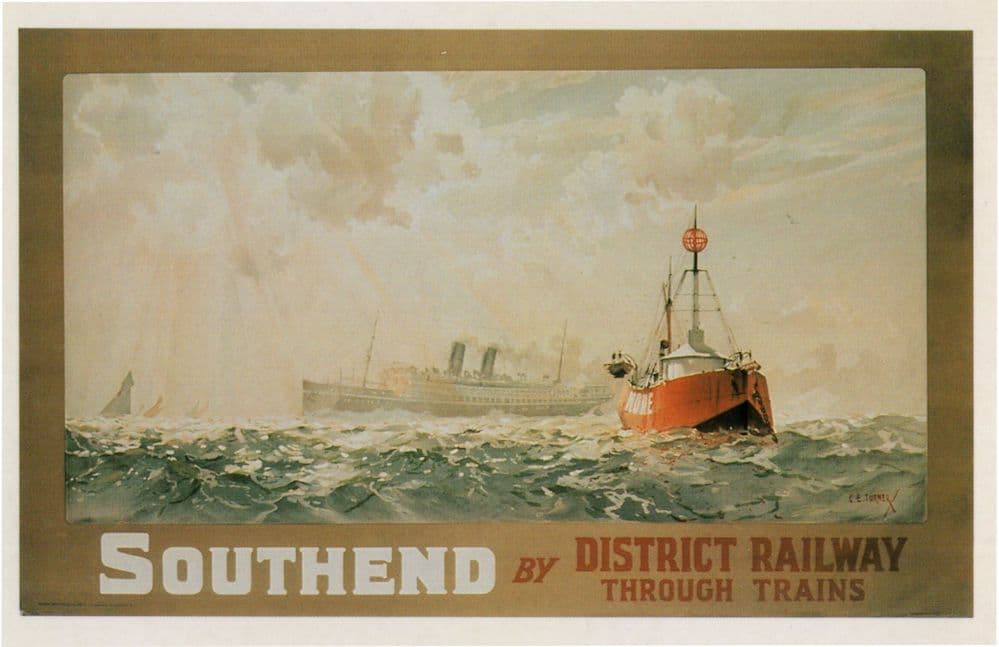 Southend On Sea District Railway Trains Ship Old Transport Poster Postcard