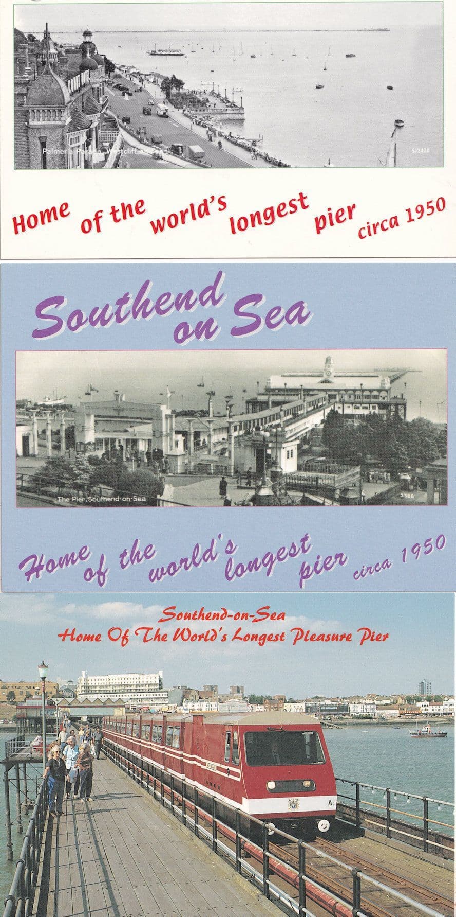 Southend On Sea Worlds Longest Pier 3x Postcard s