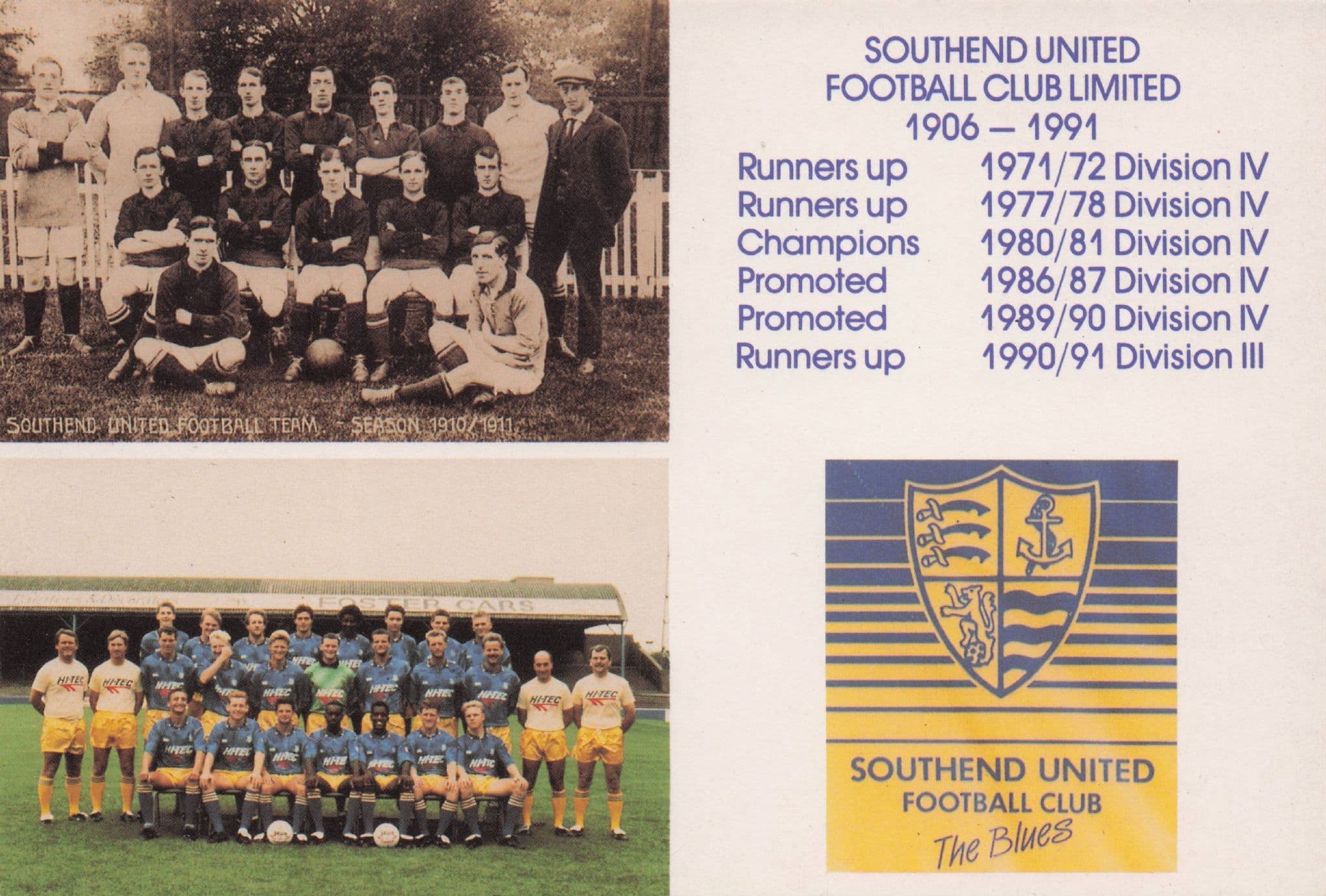 Southend United The Blues Football Club 1906-1991 Postcard