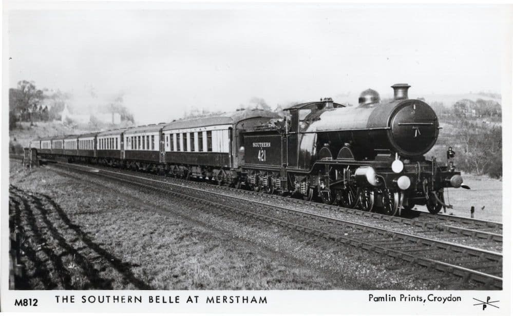 Southern Belle Approaching Merstham Station Railway RPC Postcard