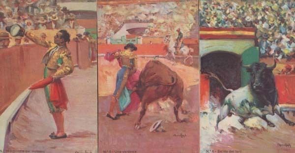 Spanish Bullfight Bullfighting Killing Bull Matador Wave Sword 3x Old Postcard s