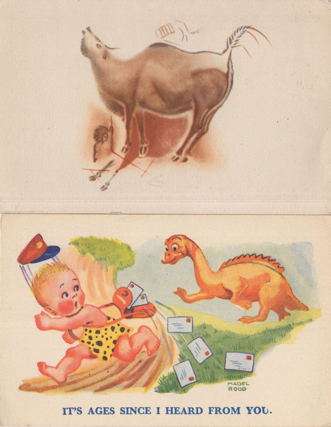 Spanish Dinosaur & Comic 2x Art Antique Prehistoric Postcard s