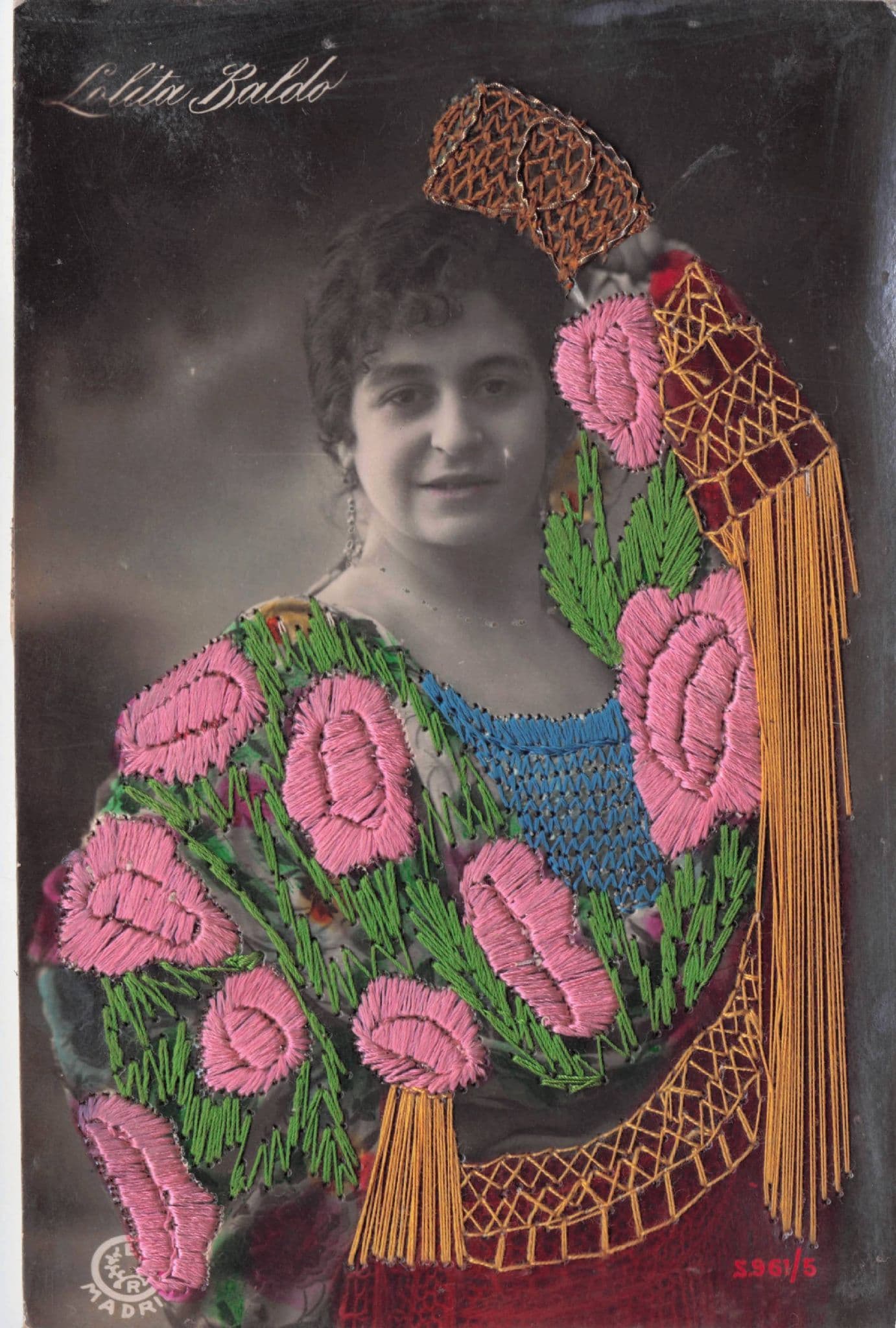 Spanish Glamour Lady Real Silk Felt Fabric Antique Photo Postcard