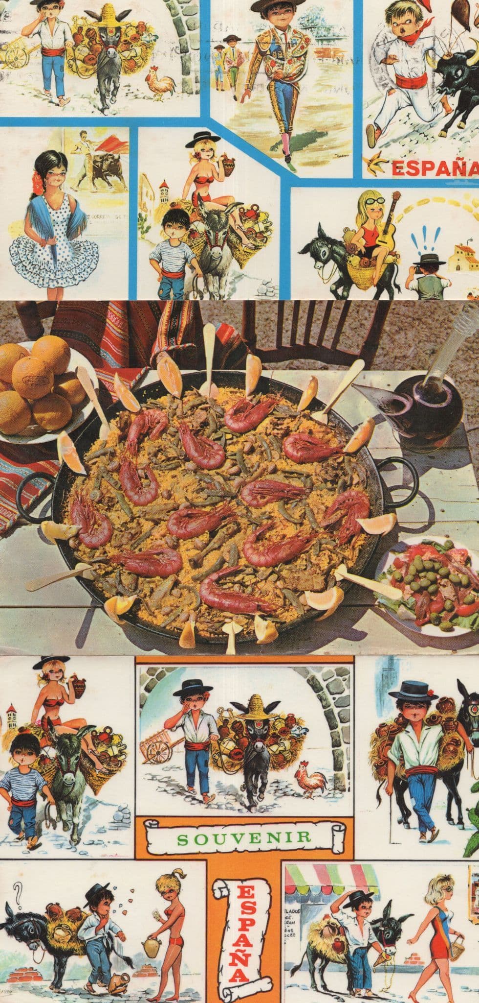 Spanish Paella Seafood Dish 1980s 3x Food Spain & Comic Postcard s