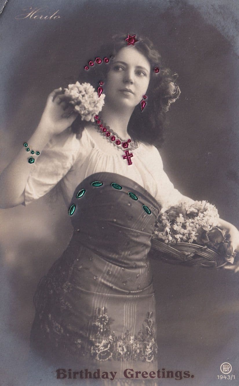Sparkling Red Glitter Headband Crucifix French Glamour Postcard