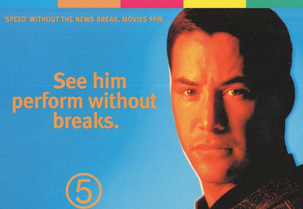 Speed Film Channel 5 No Advertising During Movie Postcard