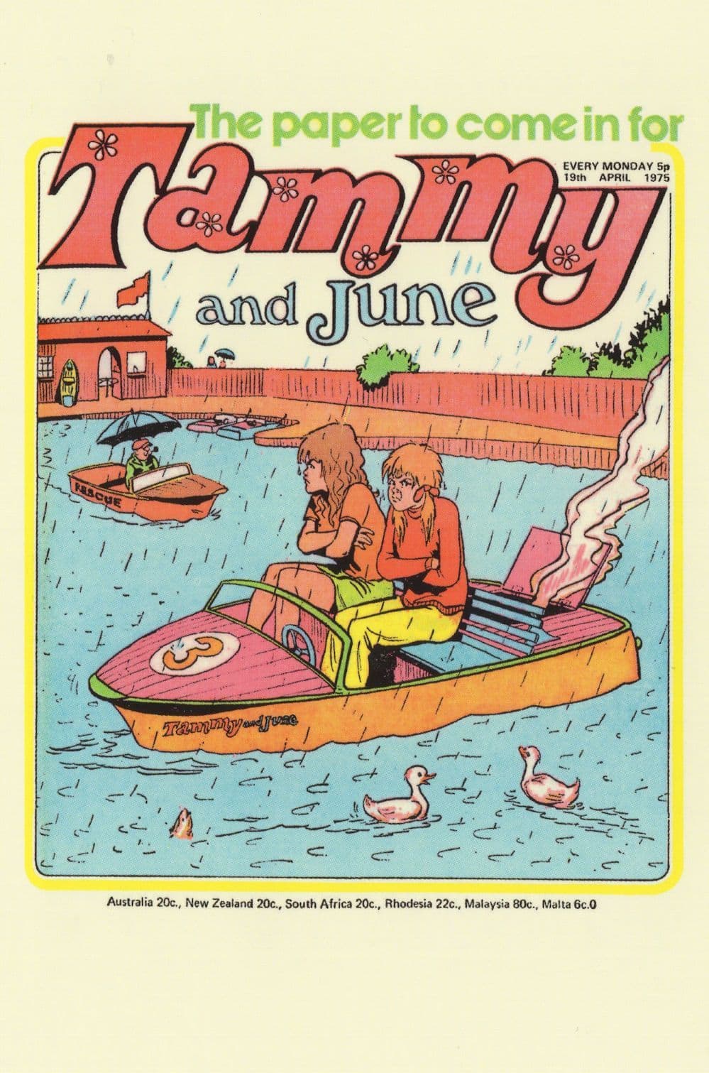 Speedboat In Disaster Rain Fair Ride Tammy 1970s Comic Postcard