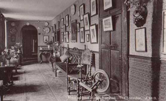 Spinning Sewing Wheel at the Maids Head Hotel Corridor Norwich RPC Postcard