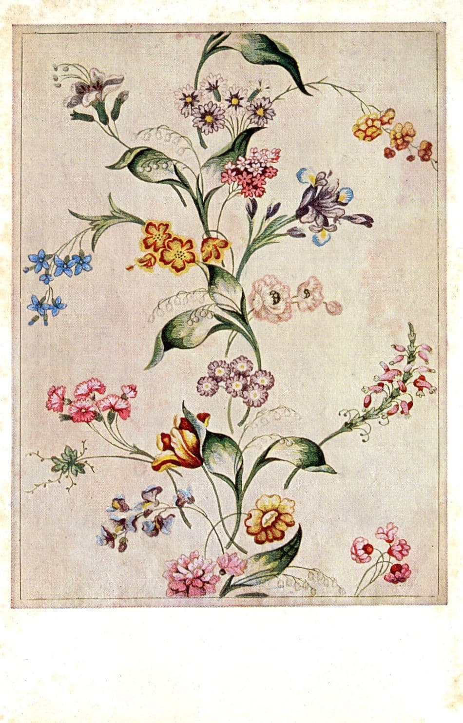 Spitalfields Antique Silk Embroidery Brocaded Tabby Flower Postcard