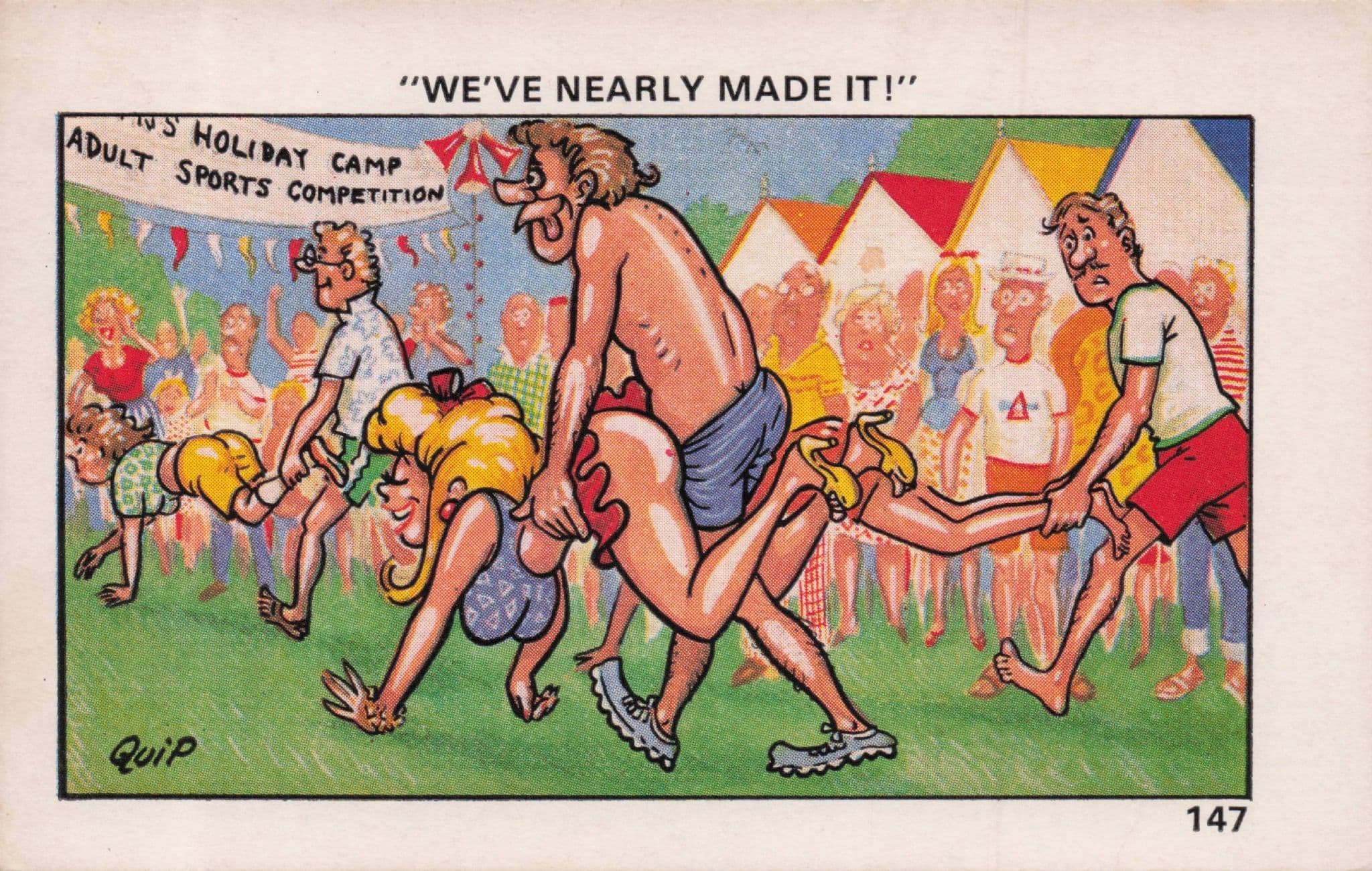 Sports Day Race Piggy Back Style Sexy Lady Games 1970s Comic Postcard