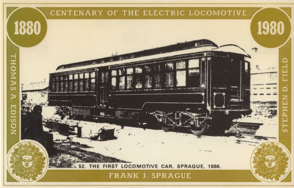 Sprague First Locomotive Car 1886 Train Stephen Field Postcard