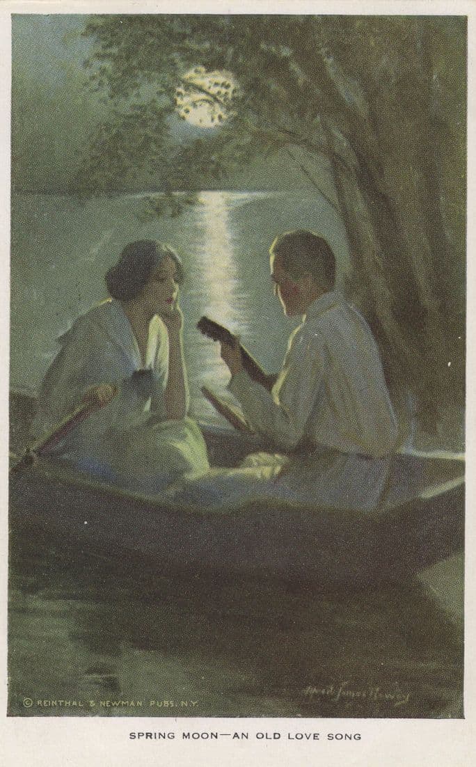 Spring Moon An Old Love Song Alfred Davy Rowing Boat WW1 Postcard