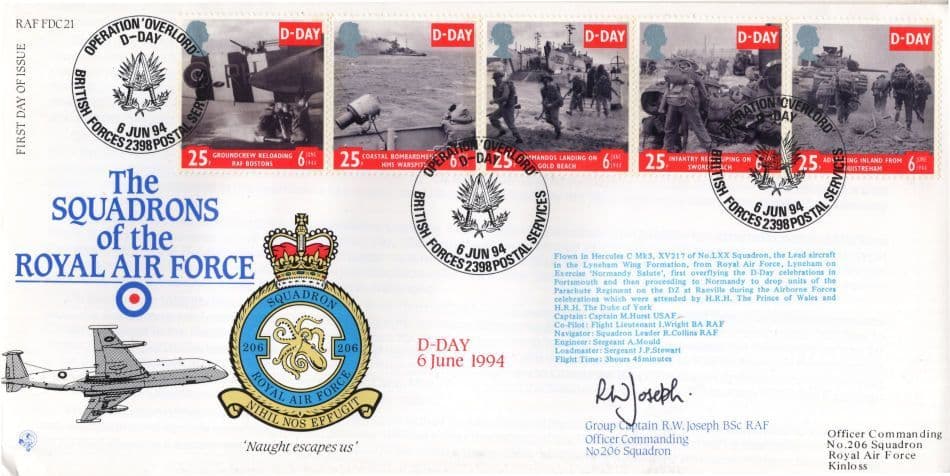 Squadrons Of The Royal Air Force D-Day Specially Flown Hand Signed FDC