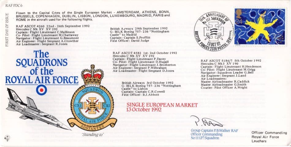 Squadrons Of The Royal Air Force European Market Flown Hand Signed FDC