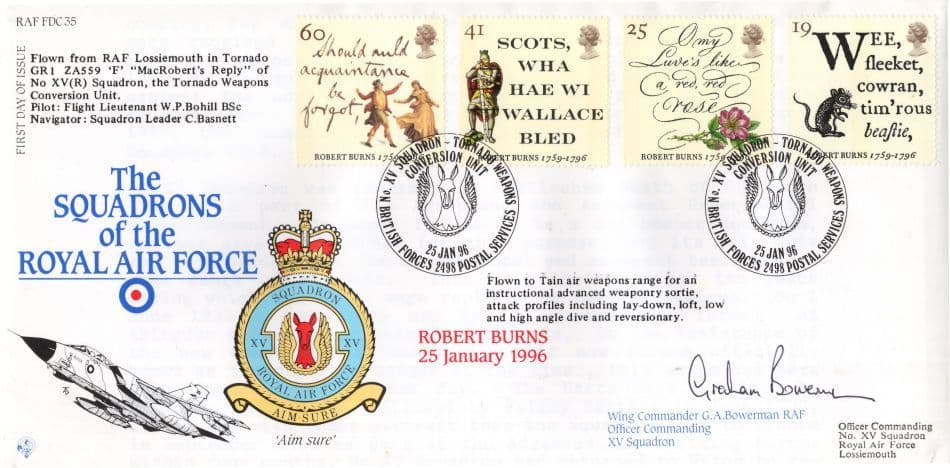 Squadrons Of The Royal Air Force Robert Burns Poetry Flown Hand Signed FDC