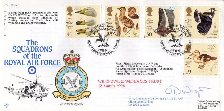 Squadrons Of The Royal Air Force Wildfowl & Wetlands Trust Hnd Signed FDC