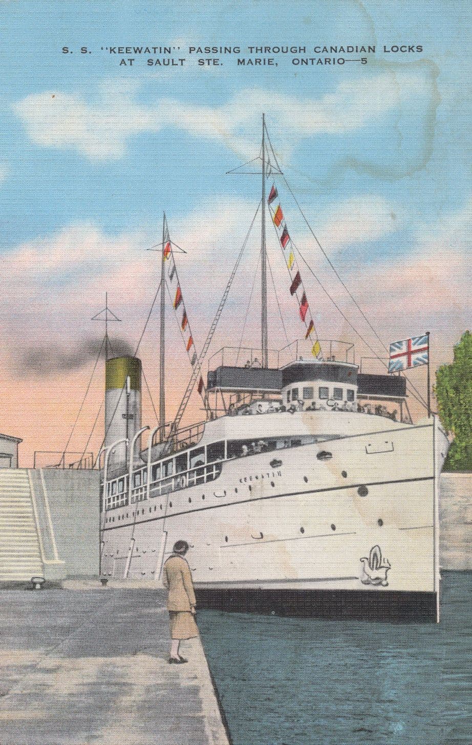 SS Keewatin Ontario Canada Ship Linen Old Postcard