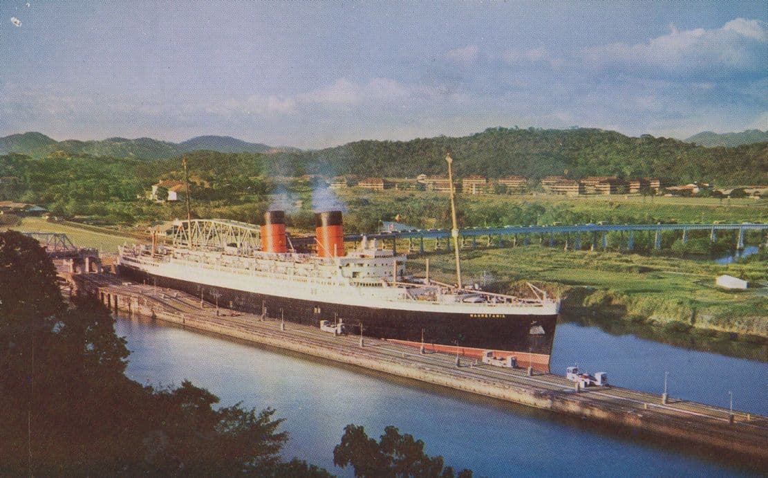 SS Mauretania Ship At Miraflores Locks Cunard Line Advertising Postcard