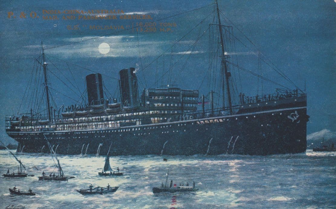SS Moldavia Royal Mail Ship At Night Old Postcard