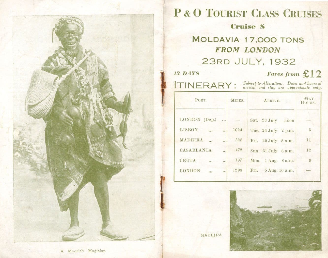 SS Mongolia P&O Tourist Class Cruises 1932 Itinerary Photo Booklet