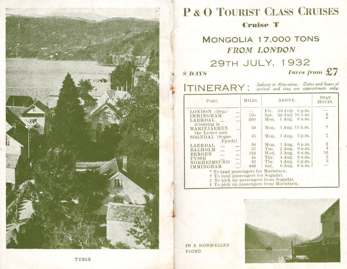 SS Mongolia P&O Tourist Class Cruises 1932 Itinerary Photo Booklet