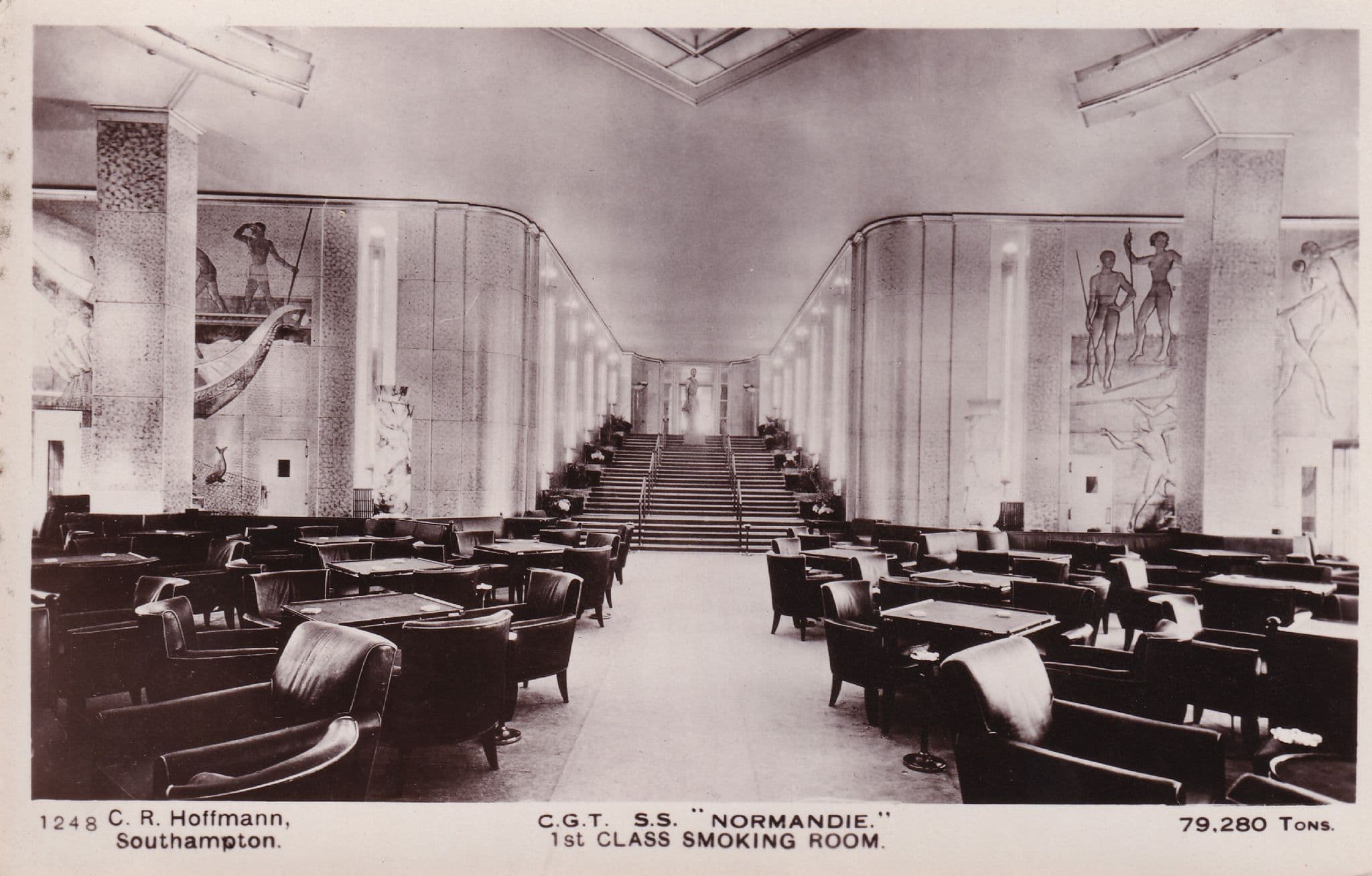 SS Normandie Smoking Room 1930s Real Photo Ship Postcard
