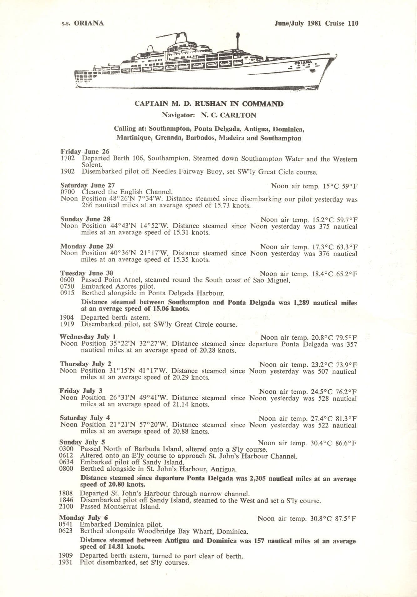 SS Oriana P&O Lines 1981 Log Of My Cruise Ship Ephemera