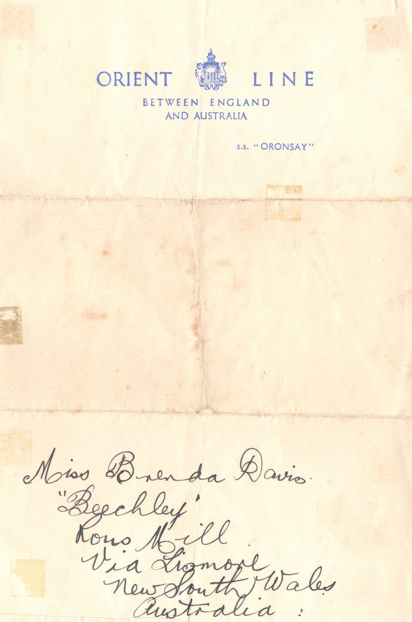 SS Oronsay Australia Cruise Orient Line Ship Writing Paper