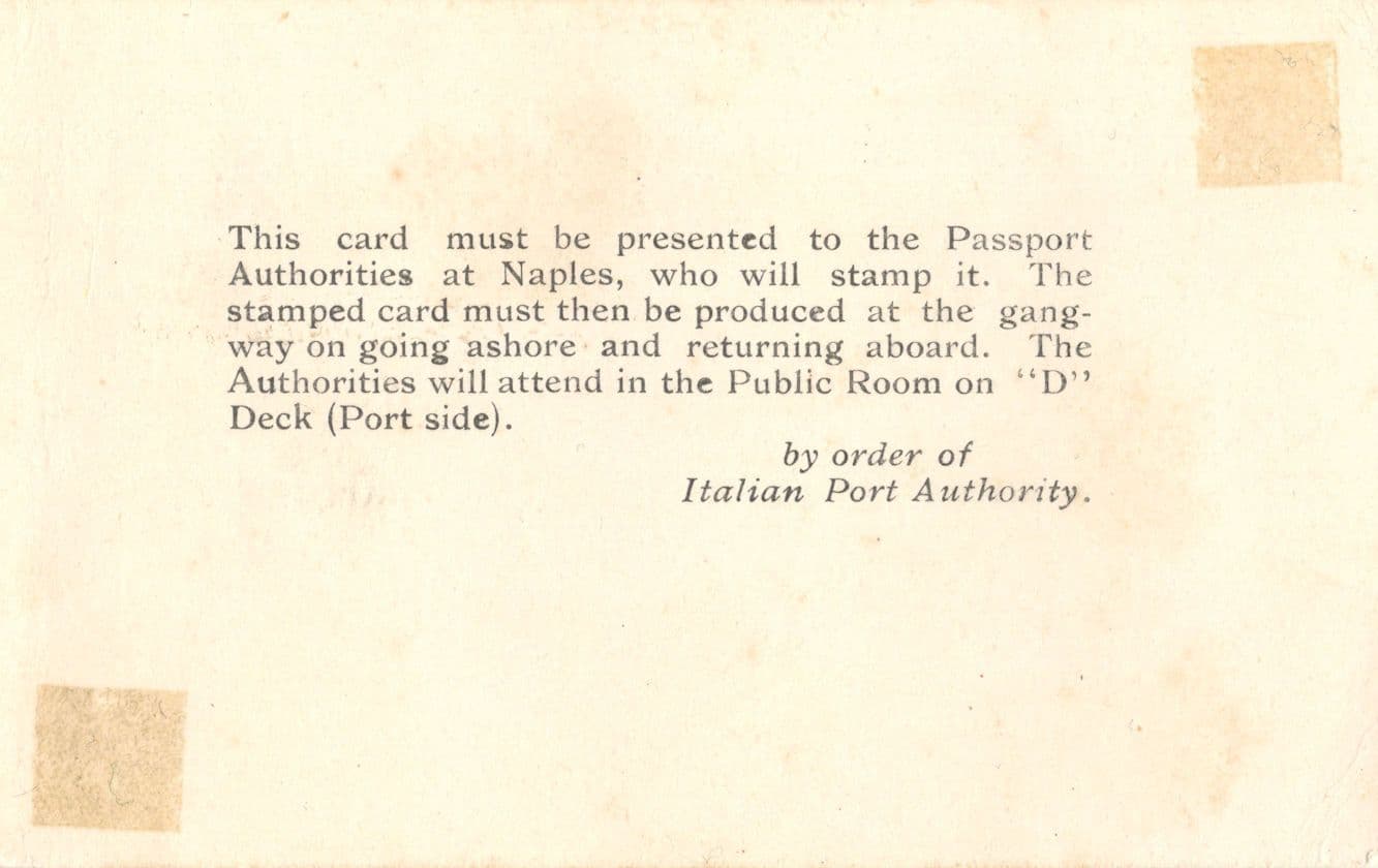 SS Oronsay Orient Line 1930s Toulon Naples French Passport Card